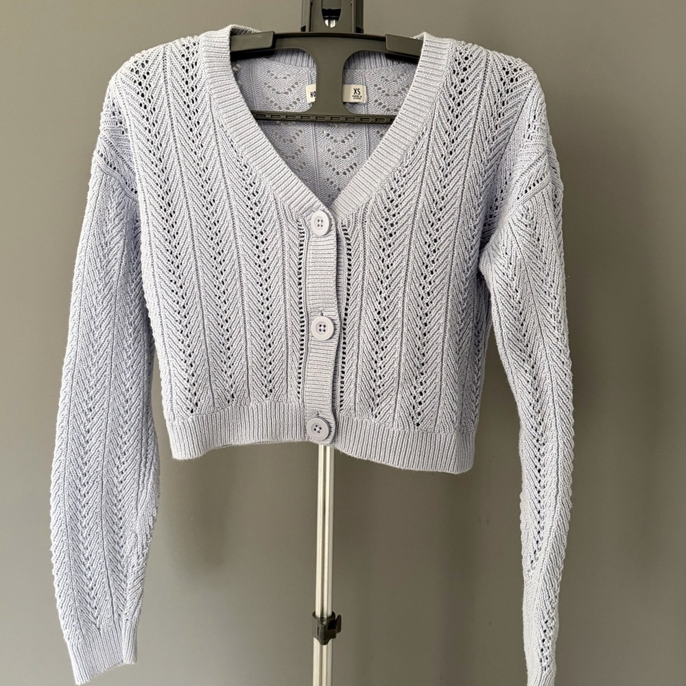 Hollister Light Blue Pointelle Knit Cardigan Sweater